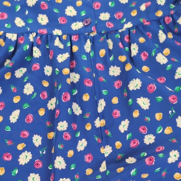 Vintage | Floral Blue Midi Dress with 3/4 Sleeves and Lace Collar Size 8 - Picture 9 of 11